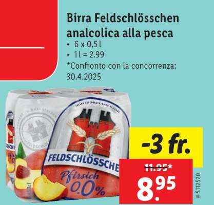 Birra Feldschlösschen analcolica alla pesca