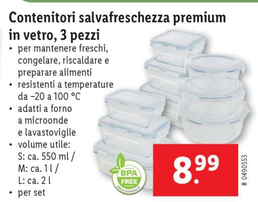Contenitori salvafreschezza premium in vetro, 3 pezzi