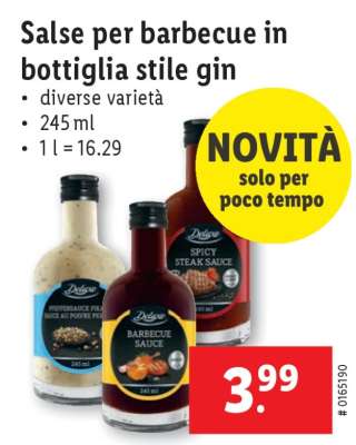 Salse per barbecue in bottiglia stile gin