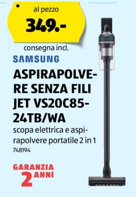 SAMSUNG ASPIRAPOLVERE SENZA FILI JET VS20C85-24TB/WA