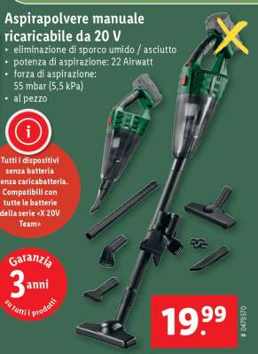 Aspirapolvere manuale ricaricabile da 20 V
