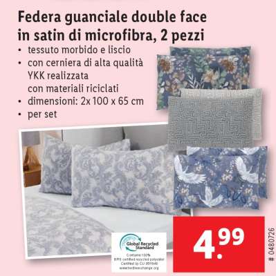 Federa guanciale double face in satin di microfibra, 2 pezzi