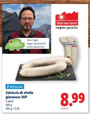 Salsiccia di vitello glaronese IGP