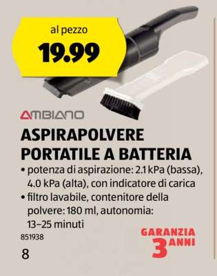 AMBIANO ASPIRAPOLVERE PORTATILE A BATTERIA