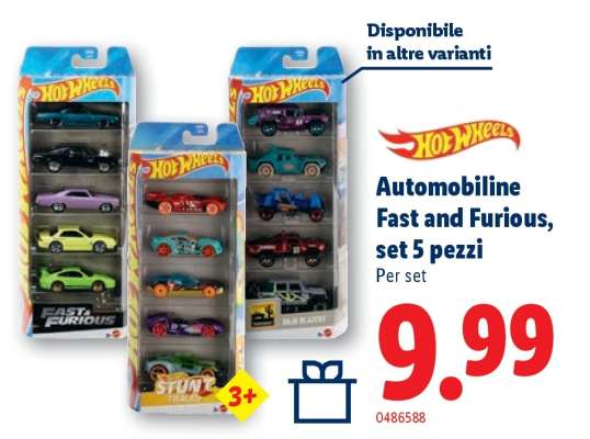 Automobiline Fast and Furious, set 5 pezzi