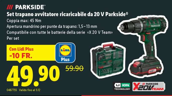 PARKSIDE Set trapano avvitatore ricaricabile da 20 V Parkside