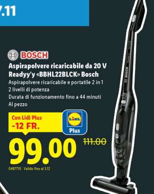 Aspirapolvere ricaricabile da 20 V Ready'y'y «BBHL22BLCK» Bosch