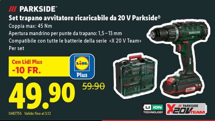 PARKSIDE Set trapano avvitatore ricaricabile da 20 V Parkside
