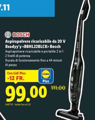 Aspirapolvere ricaricabile da 20 V Ready'y'y «BBHL22BLCK» Bosch