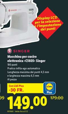 Macchina per cucire elettronica «C5605» Singer