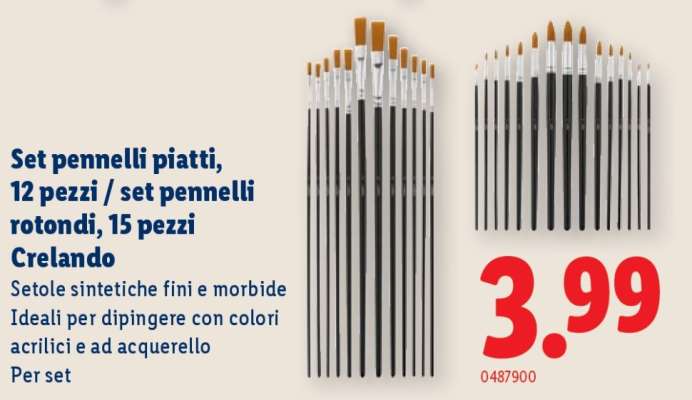 Set pennelli piatti, 12 pezzi / set pennelli rotondi, 15 pezzi Crelando