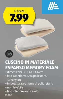 CUSCINO IN MATERIALE ESPANSO MEMORY FOAM