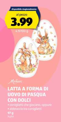 LATTA A FORMA DI UOVO DI PASQUA CON DOLCI