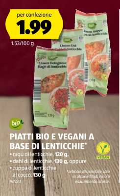 PIATTI BIO E VEGANI A BASE DI LENTICCHIE