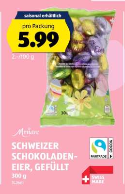 SCHWEIZER SCHOKOLADENEIER, GEFÜLLT