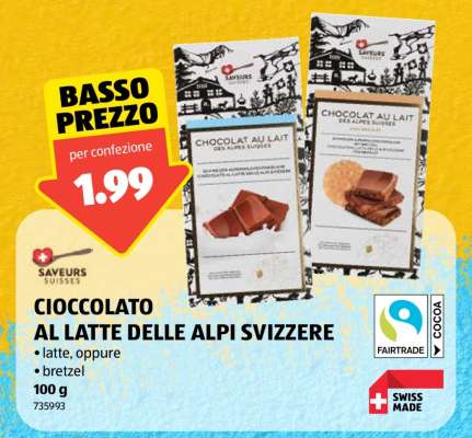 CIOCCOLATO AL LATTE DELLE ALPI SVIZZERE