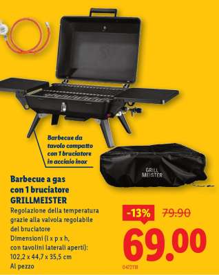 Barbecue a gas con 1 bruciatore GRILLMEISTER