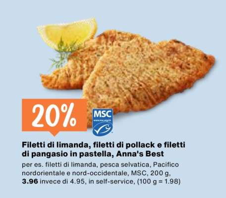 Filetti di limanda, filetti di pollack e filetti di pangasio in pastella, Anna's Best