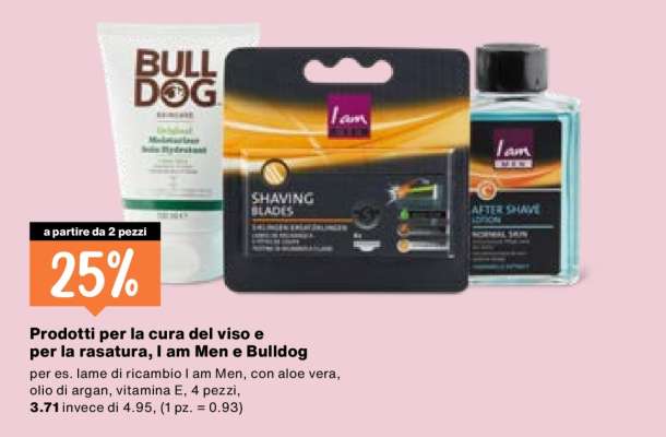 Prodotti per la cura del viso e per la rasatura, I am Men e Bulldog
