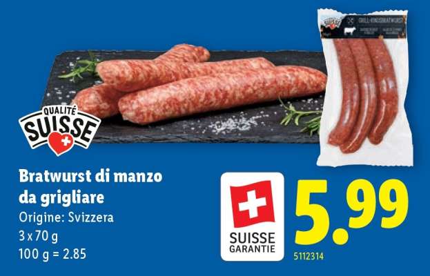 Bratwurst di manzo da grigliare