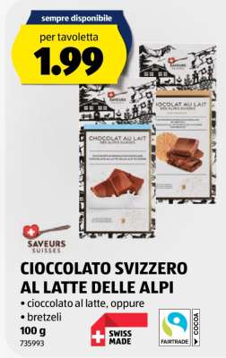 CIOCCOLATO SVIZZERO AL LATTE DELLE ALPI