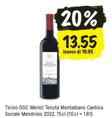 Ticino DOC Merlot Tenuta Montalbano Cantina Sociale Mendrisio 2022