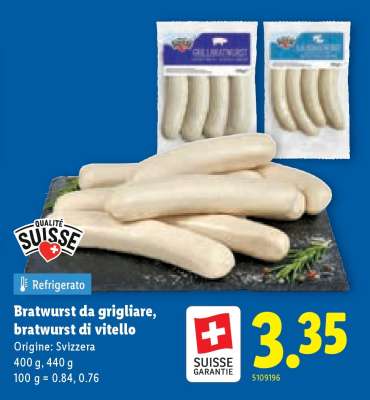 Bratwurst da grigliare, bratwurst di vitello