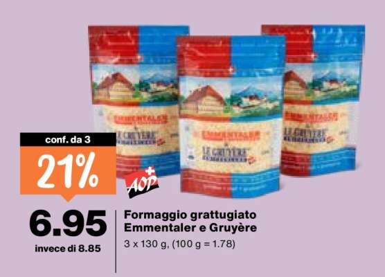 Formaggio grattugiato Emmentaler e Gruyère