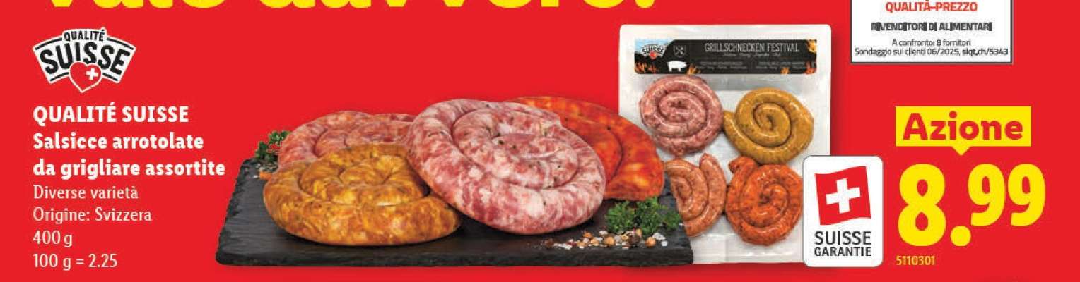QUALITÉ SUISSE Salsicce arrotolate da grigliare assortite