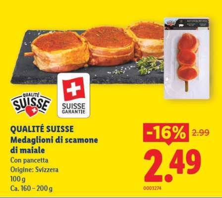 QUALITÉ SUISSE Medaglioni di scamone di maiale