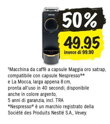 Macchina da caffè a capsule Maggia oro satrap