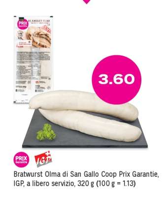 Bratwurst Olma di San Gallo Coop Prix Garantie, IGP