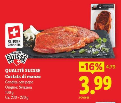 QUALITÉ SUISSE Costata di manzo