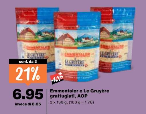 Emmentaler e Le Gruyère grattugiati, AOP