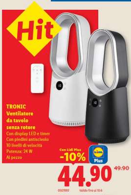 TRONIC Ventilatore da tavolo senza rotore