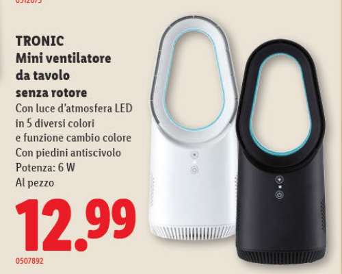 TRONIC Mini ventilatore da tavolo senza rotore