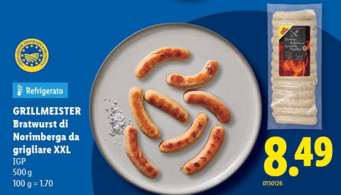GRILLMEISTER Bratwurst di Norimberga da grigliare XXL