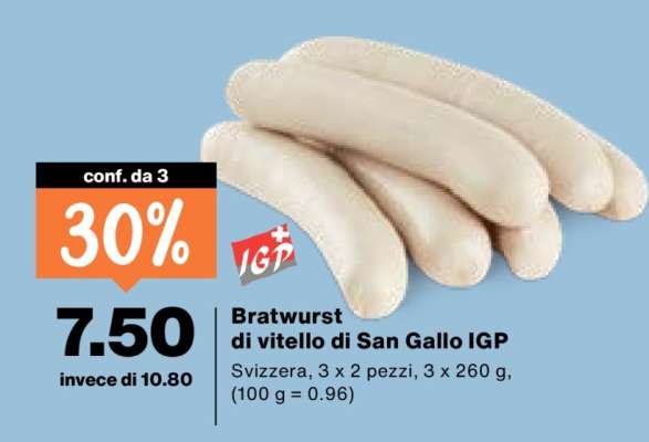 Bratwurst di vitello di San Gallo IGP