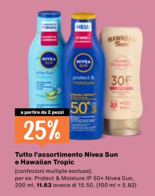 Tutto l'assortimento Nivea Sun e Hawaiian Tropic