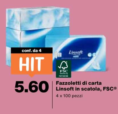 Fazzoletti di carta Linsoft in scatola, FSC®