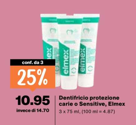 Dentifricio protezione carie o Sensitive, Elmex