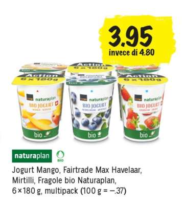 Jogurt Mango, Mirtilli, Fragole bio Naturaplan