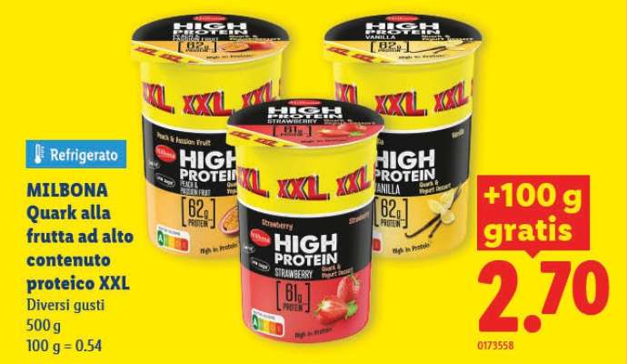 MILBONA Quark alla frutta ad alto contenuto proteico XXL
