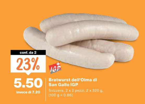 Bratwurst dell'Olma di San Gallo IGP
