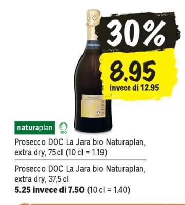 Prosecco DOC La Jara bio Naturaplan, extra dry, 75 cl