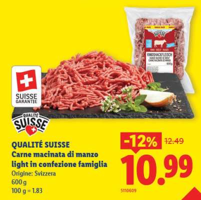 QUALITÉ SUISSE Carne macinata di manzo light in confezione famiglia