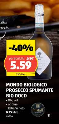 MONDO BIOLOGICO PROSECCO SPUMANTE BIO DOCD