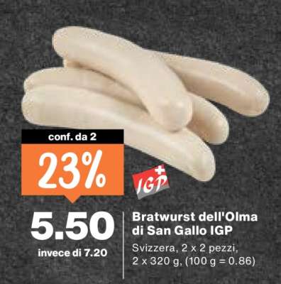 Bratwurst dell'Olma di San Gallo IGP