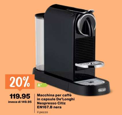 Macchina per caffè in capsule De'Longhi Nespresso Citiz EN167.B nera