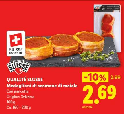 QUALITÉ SUISSE Medaglioni di scamone di maiale